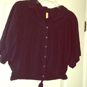 Free People Navy Flowy Pirate Blouse